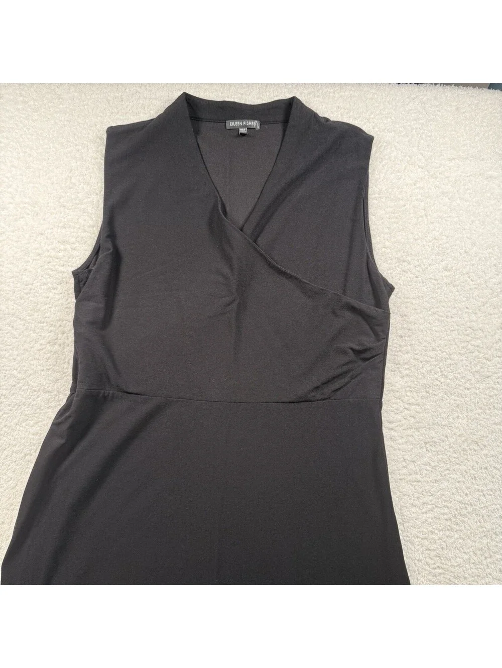 Eileen Fisher Women XL Black Wrap Surplice Sleeveless Dress Made USA Stretch